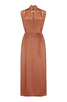 Vince Sleeveless Drape Neck Shift Dress in Cliff Ember