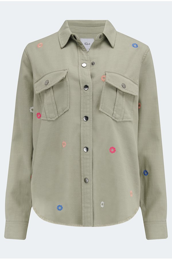Loren Jacket In Olive Embroidered Daisies