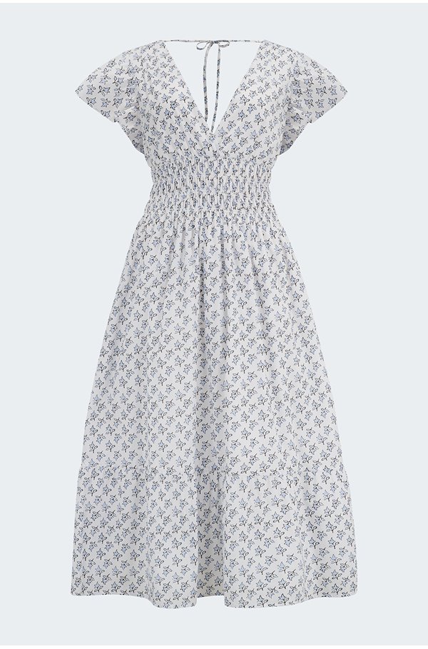 Seona Dress In White Blue Ivy
