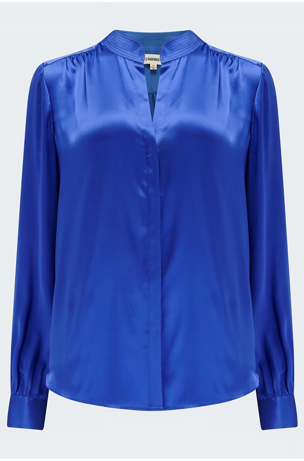 L Agence Bianca Band Collar Blouse In Nouvean Navy In Blue