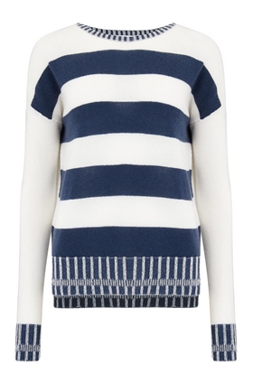 Duffy Stripe Boat Neck Jumper in Ivory and Marina