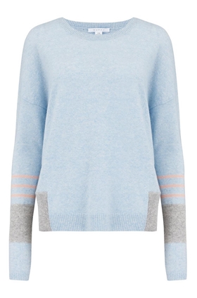 Duffy Linen Cashmere Jumper in Indigo, White and Brume