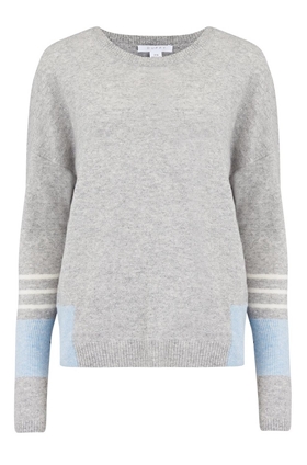 Duffy Linen Cashmere Jumper in Brume, Indigo and White