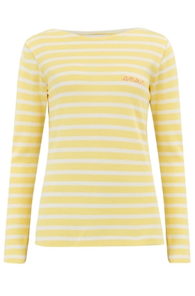 Maison Labiche Amour Long Sleeve Sailor Stripe Tee in Yellow and White