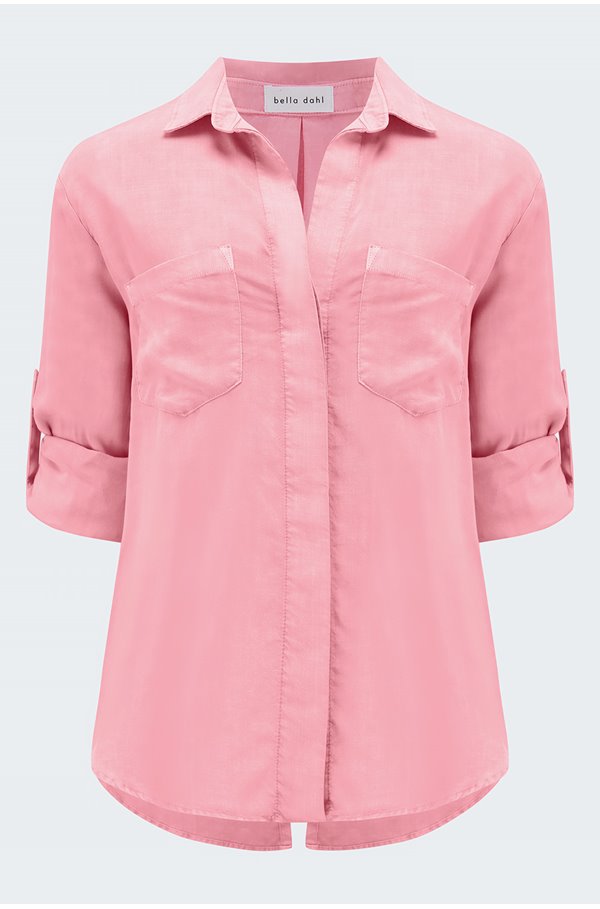 Bella Dahl Split Back Button Down In Canyon Coral In Pink