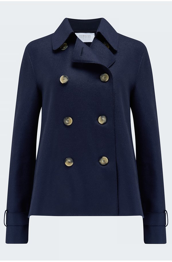 Harris Wharf London Cropped Trench In Navy In Blue