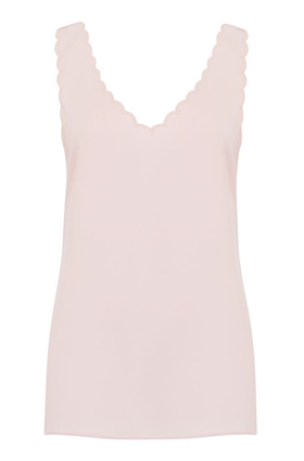 Tailored by Rebecca Taylor Silk Charmeuse Scalloped Tank Top in Slipper