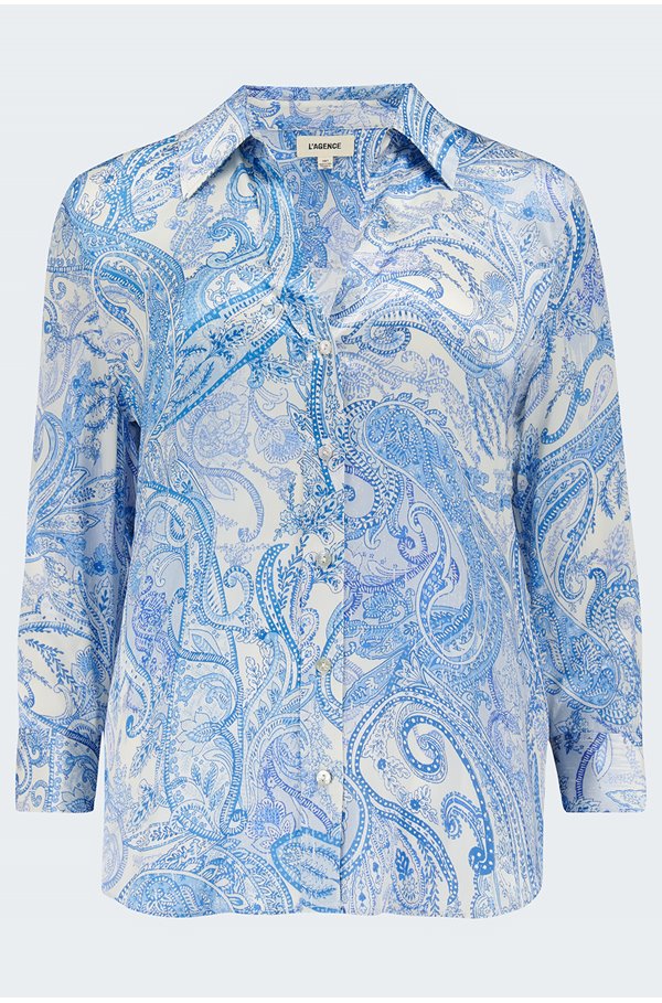 Shop L Agence Dani Blouse In Ivory Blue Decorated Paisley In Blue&#47;prints