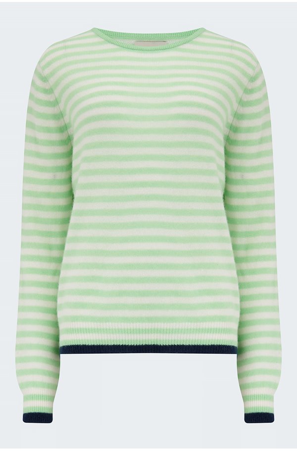 Jumper 1234 Tipped Little Stripe Crew In Lime Cream Navy In Green