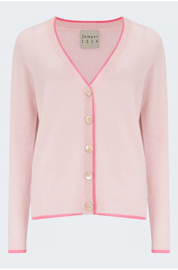 Jumper 1234 Contrast Tip Cardigan In Blossom Candy In Pink