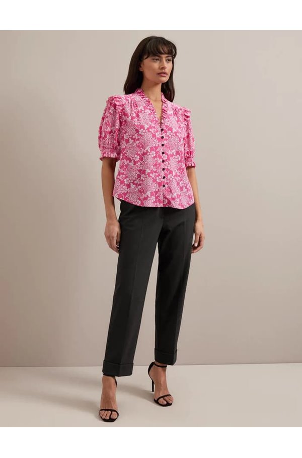 Cefinn Stella Silk Shirt In Hot Pink Damask Print