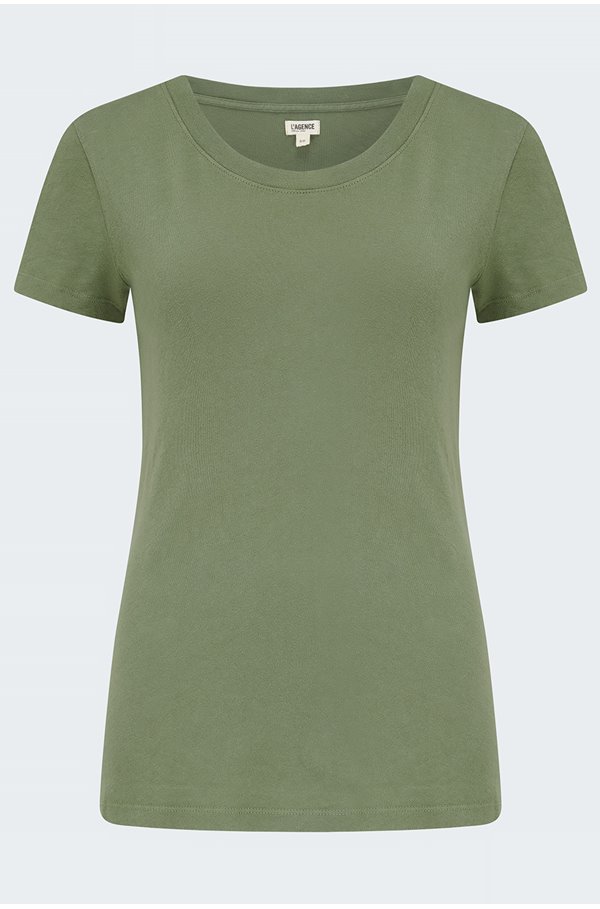 Shop L Agence Cory Crew Neck Tee In Clover In Khaki&#47;green