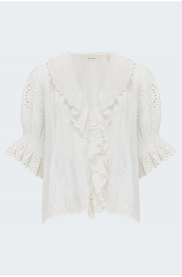Doen Henri Ruffled Pintucked Broderie Anglaise Cotton Top In White