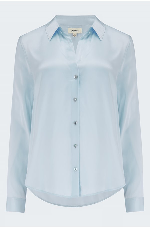 L Agence Tyler Long Sleeve Blouse In Ice Water In Blue