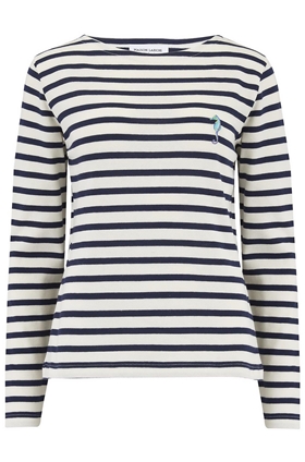 Maison Labiche Seahorses Long Sleeve Sailor Stripe Tee in Navy and White