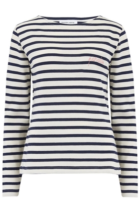 Maison Labiche Paradis Long Sleeve Sailor Stripe Tee in Ivory and Navy