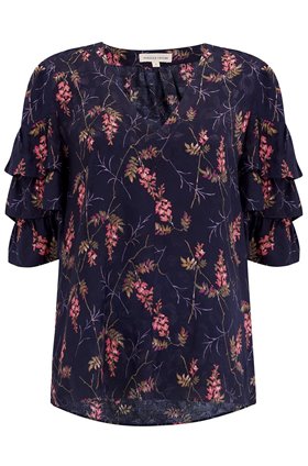 Rebecca Taylor Short Sleeve Ivie Ruffle Top in Navy
