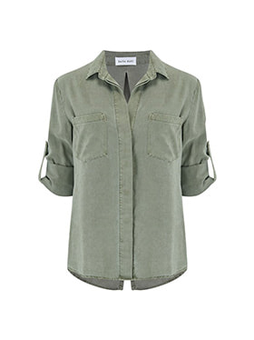 BELLA DAHL - Split Button Down Shirt in Soft Army