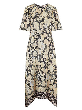 REBECCA TAYLOR - Short Sleeve Gold Leaf Dress in Black Combo