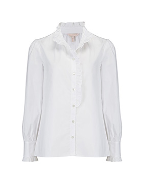 LA CHEMISE BY REBECCA TAYLOR - Long SLeeve Poplin Ruffle Top in Milk