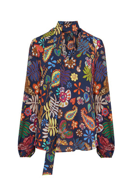 RIXO - Moss Printed Top in Woodstock Navy