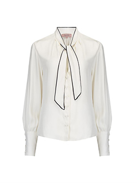 TAILORED BY REBECCA TAYLOR - Long Sleeve Silk Twill Top in Snow