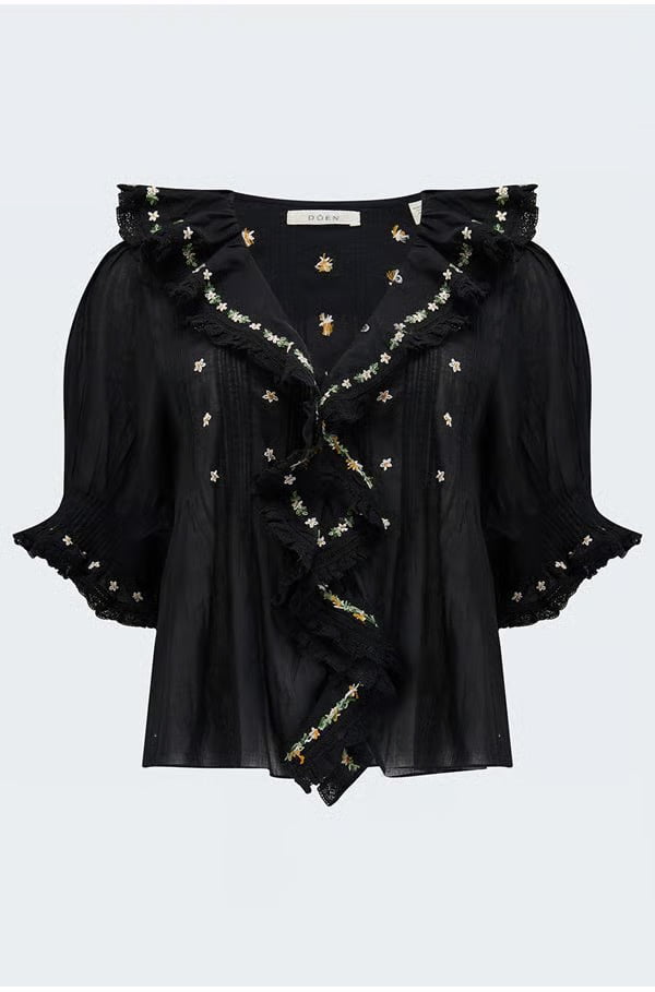 hettie top in black embroidery