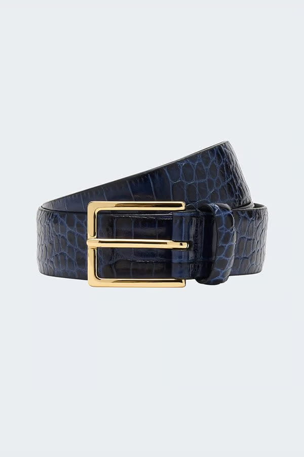 Snakeskin Belt In Navy