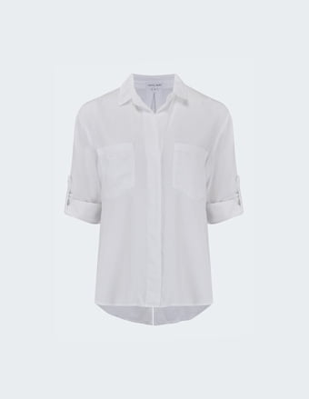 Split Button Down Shirt In White