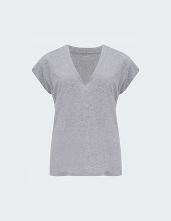 Le Mid Rise V T-Shirt In Gris Heather