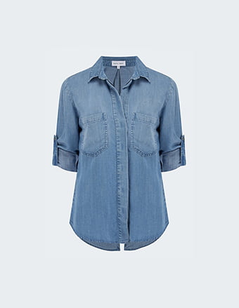 BELLA DAHL - Split Button Down Shirt In Medium Ombre