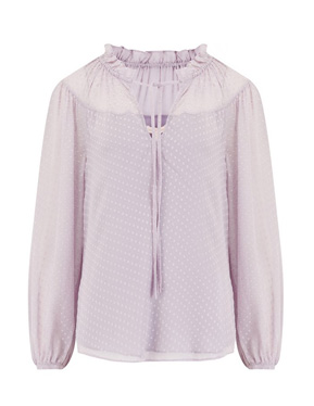 La Chemise by Rebecca Taylor - Long Sleeve Satin Dot Top in Lilac