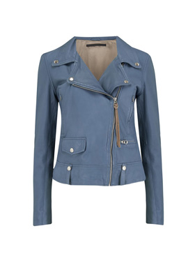 MDK - Exclusive Seattle Thin Leather Biker Jacket in Airforce Blue