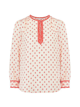 REBECCA TAYLOR - Long Sleeve Block Mix Top in Tomato Combo