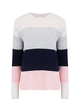 COCOA CASHMERE - Exclusive Wide Stripe Jumper in Snow & Cloud